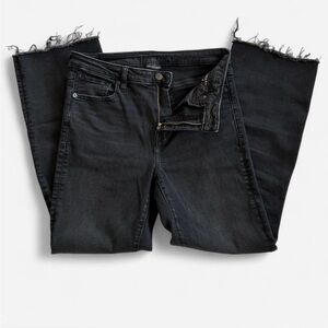 American Eagle Outfitters Black Frayed Hem Kick Bootcut Cropped Jeans Sz. 8 Long